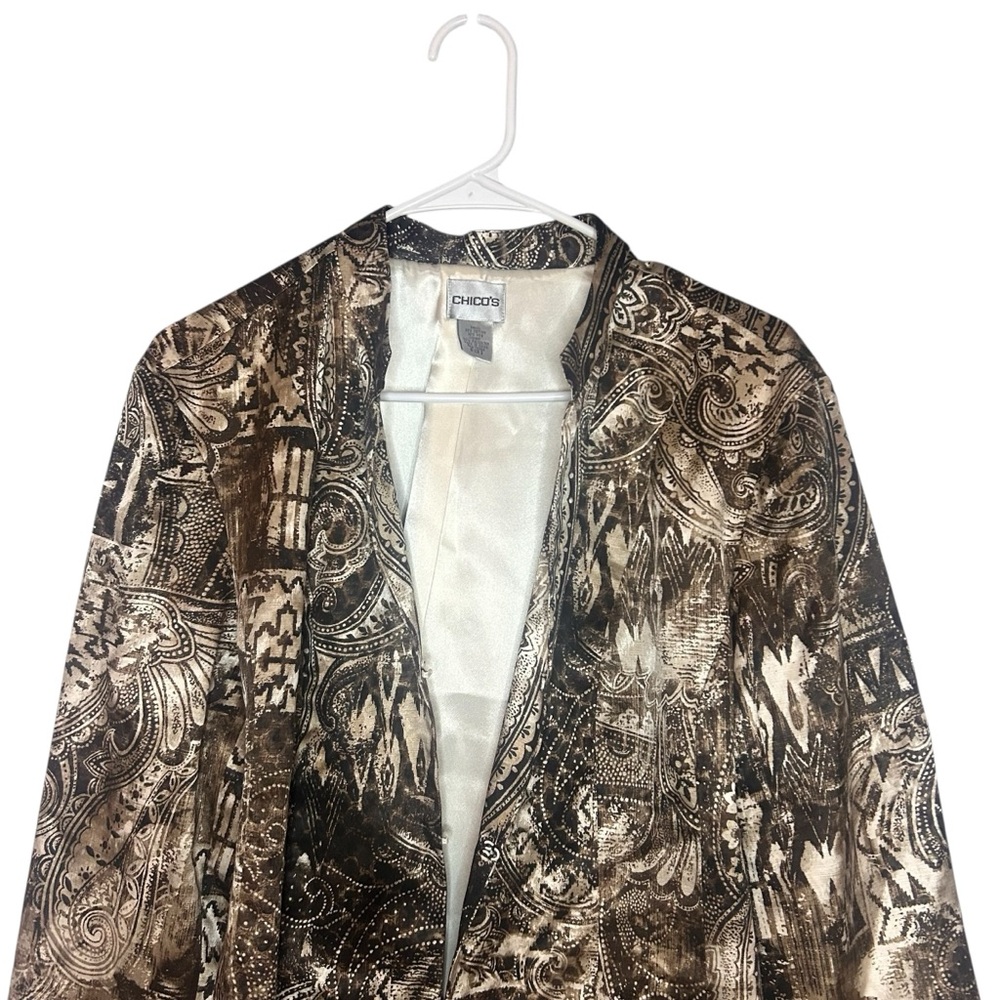 Chico’s Paisley Print Open Front Jacket Blazer Size 3 Brown Neutral - Picture 9 of 11